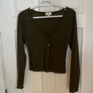 Socialite Dark Green Ribbed Button-Up Top